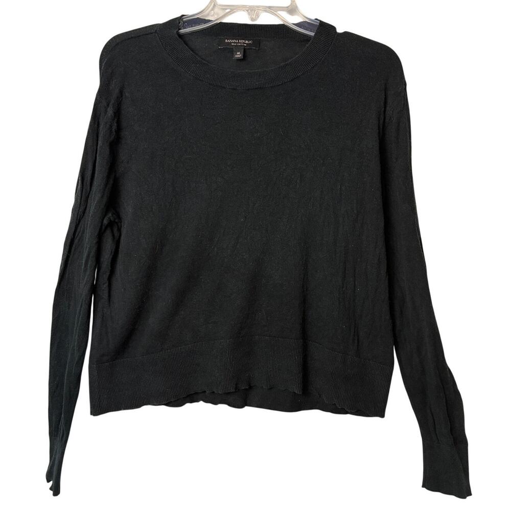Banana Republic Silk Cotton Sweater Womens Medium Black Classic Career Business